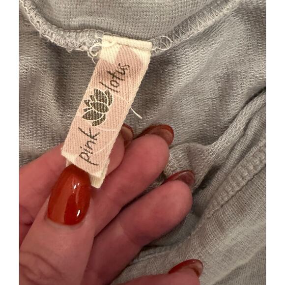 Anthropologie Pink Lotus Vtg Lounge Pants - Grey w/peach striped waist tie - LG - Picture 2 of 6